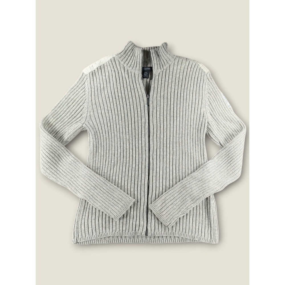 Calvin Klein Jeans Mens Tan Ribbed Full Zip Cotton Sweater MG30N07O Small - Picture 2 of 9